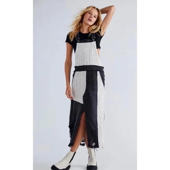 Free People Pants - NWOT Free People Black Denim with Sweater Accent Skirtall Medium